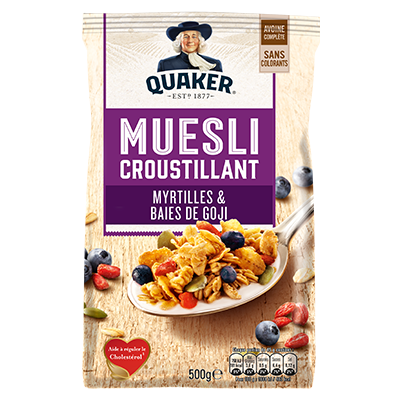 Pack de QUAKER Muesli Croustillant Myrtilles et Baies de Goji